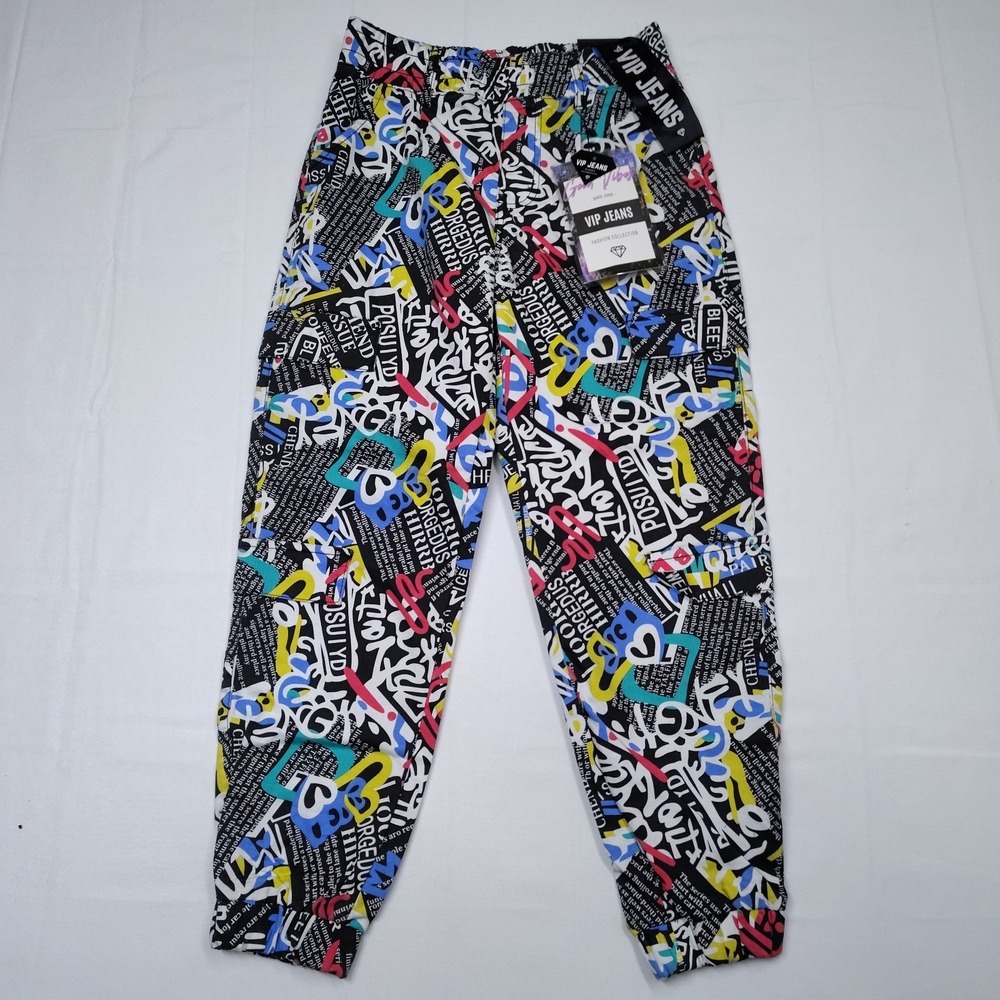 VTG VIP JEANS 5/27 Jogger Faux Cargo Pants Graffiti Streetwear Vibes 90's Y2K